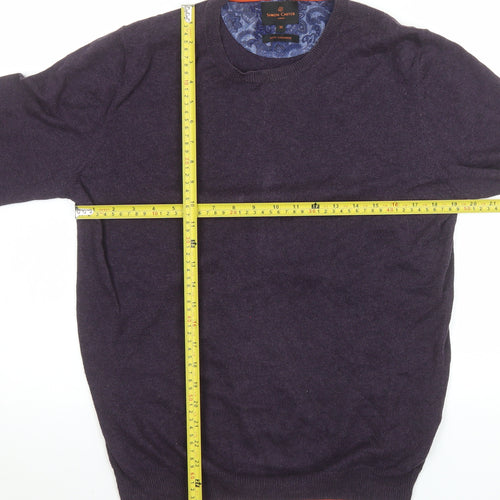 Simon Carter Men's Purple Cotton Cashmere Crew Neck Jumper Size M