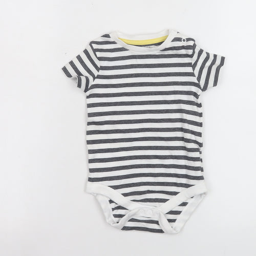 F&F Unisex Baby White Striped Short Sleeve Cotton Babygrow 12-18 Months