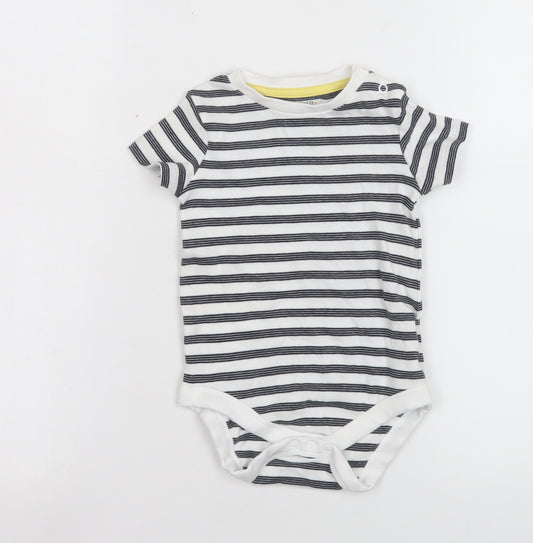 F&F Unisex Baby White Striped Short Sleeve Cotton Babygrow 12-18 Months