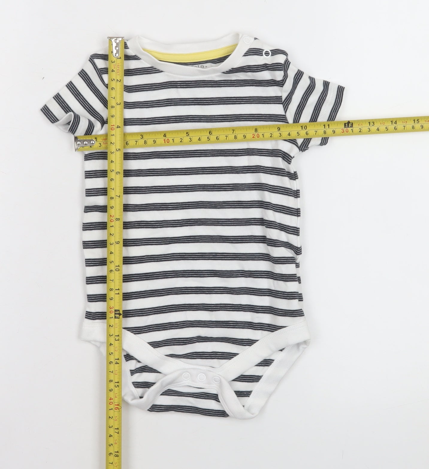 F&F Unisex Baby White Striped Short Sleeve Cotton Babygrow 12-18 Months
