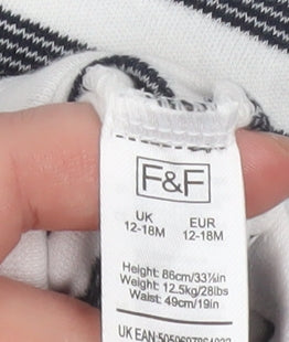 F&F Unisex Baby White Striped Short Sleeve Cotton Babygrow 12-18 Months