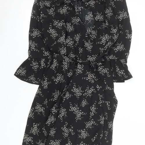 Smashed Lemon Women Black Floral Wrap Knee Length Dress Size 12