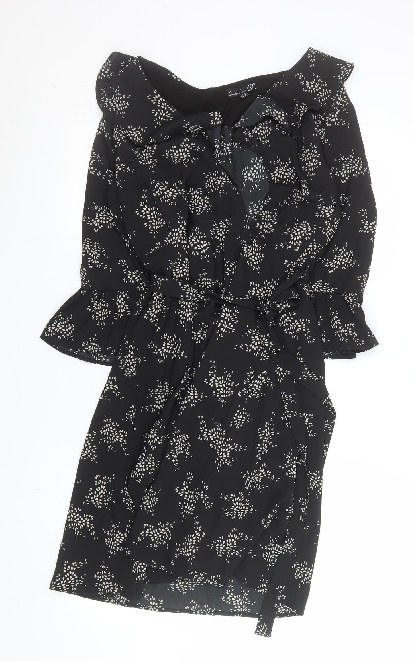 Smashed Lemon Women Black Floral Wrap Knee Length Dress Size 12