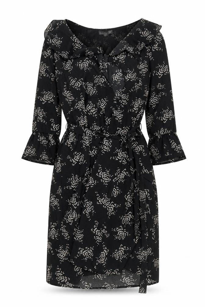 Smashed Lemon Women Black Floral Wrap Knee Length Dress Size 12