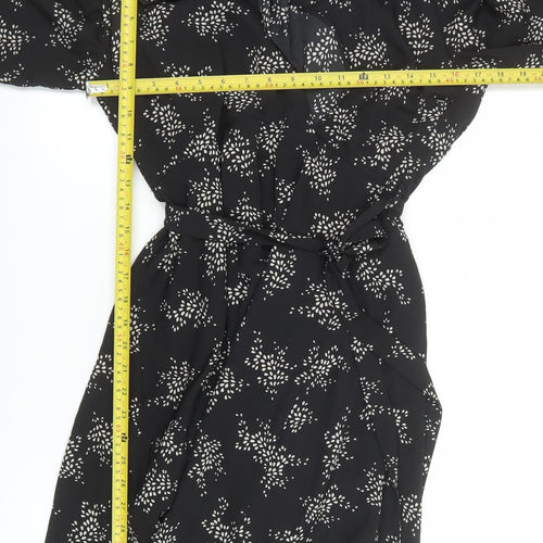 Smashed Lemon Women Black Floral Wrap Knee Length Dress Size 12