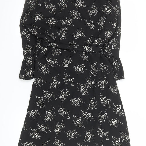 Smashed Lemon Women Black Floral Wrap Knee Length Dress Size 12