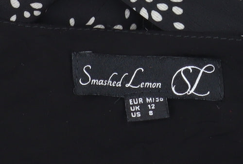 Smashed Lemon Women Black Floral Wrap Knee Length Dress Size 12
