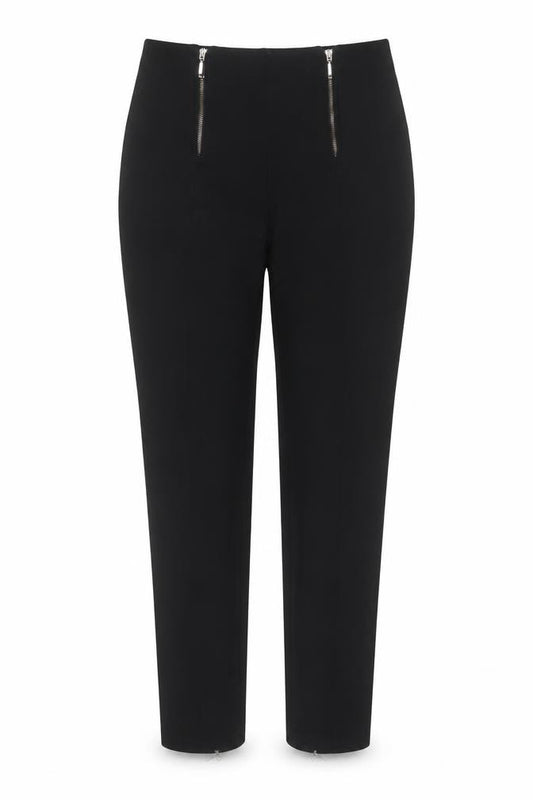 Front view of Maloka Women Black Slim Fit Stretch Trousers, size 10