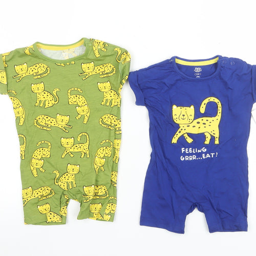 Fred & Flo Unisex Baby Blue & Green Animal Print Romper Set 3-6 Months Cotton