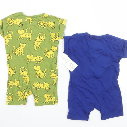 Fred & Flo Unisex Baby Blue & Green Animal Print Romper Set 3-6 Months Cotton