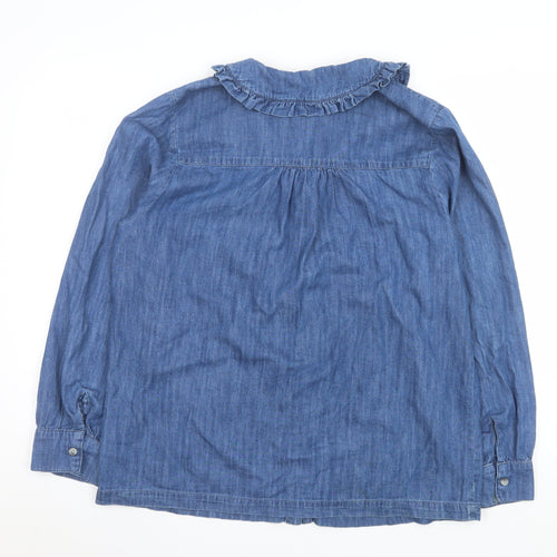 Miss Selfridge Women Blue Denim Frill Collar Long Sleeve Button-Up Shirt UK 12