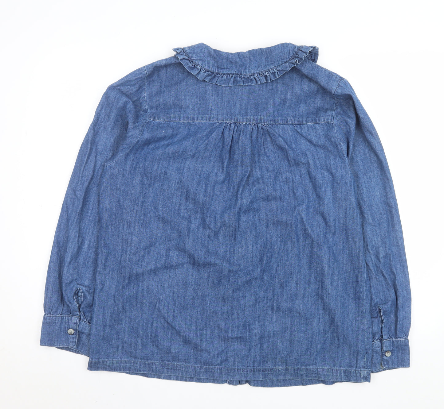 Miss Selfridge Women Blue Denim Frill Collar Long Sleeve Button-Up Shirt UK 12