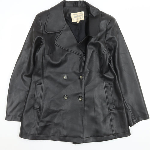Nature Republic Women's Black Faux Leather Pea Coat Size 14