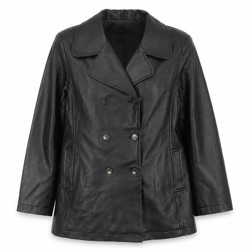 Nature Republic Women's Black Faux Leather Pea Coat Size 14