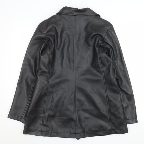 Nature Republic Women's Black Faux Leather Pea Coat Size 14