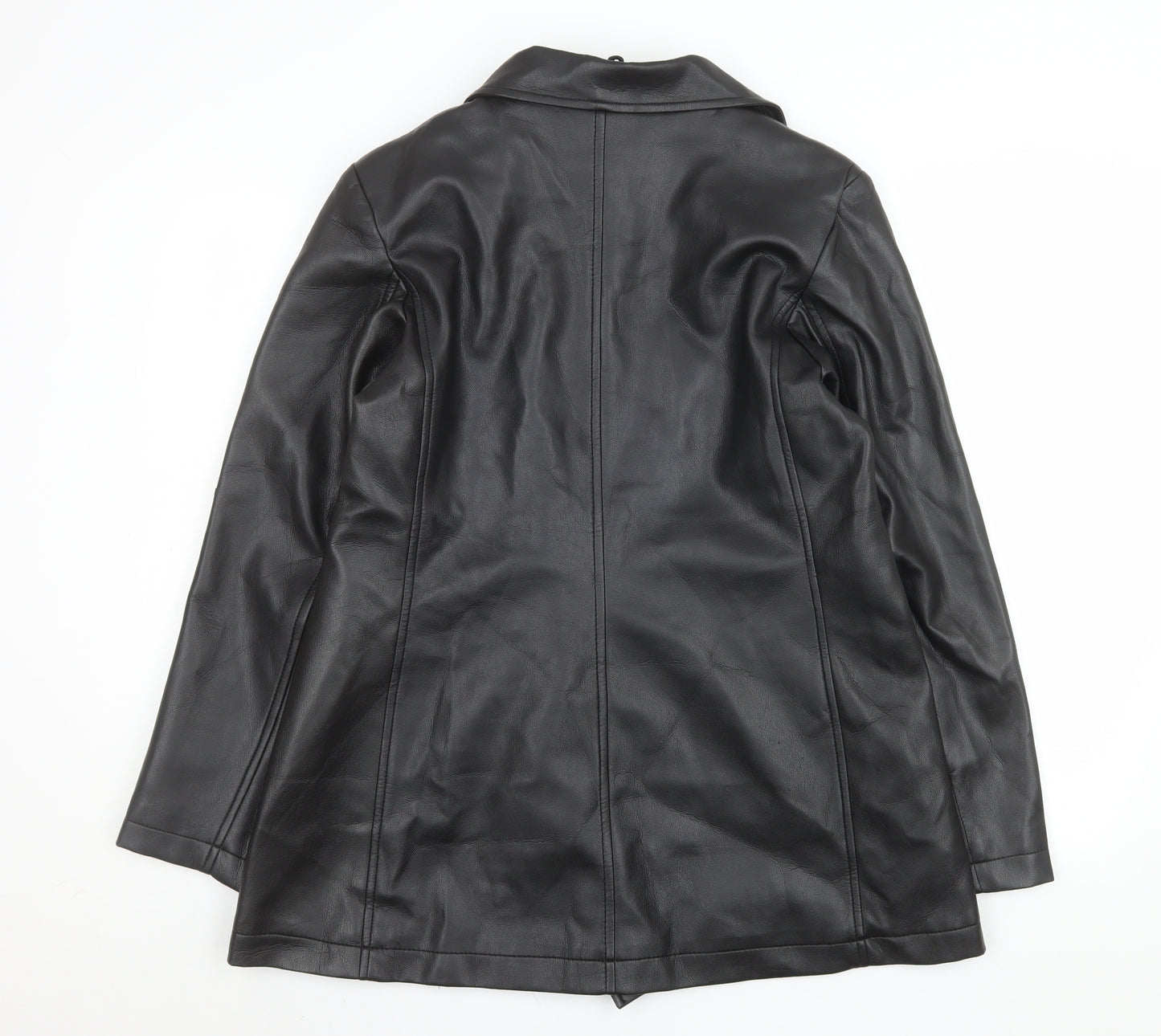Nature Republic Women's Black Faux Leather Pea Coat Size 14