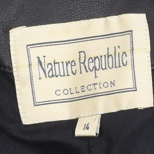Nature Republic Women's Black Faux Leather Pea Coat Size 14
