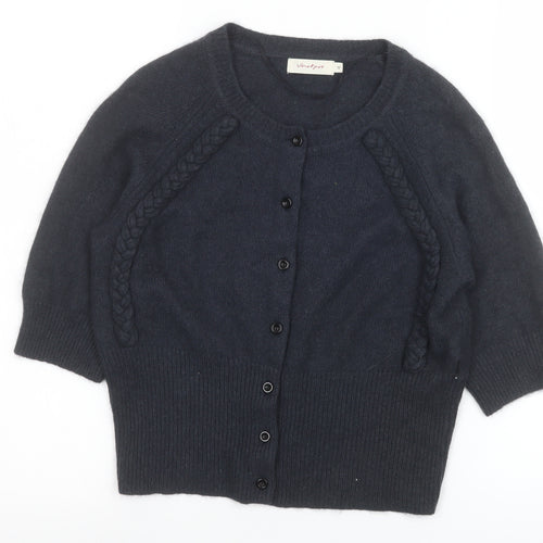 Jackpot Womens Black Angora Blend Crew Neck 3/4 Sleeve Cardigan M