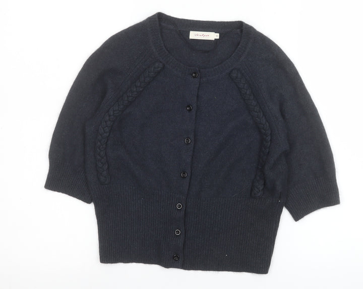 Jackpot Womens Black Angora Blend Crew Neck 3/4 Sleeve Cardigan M