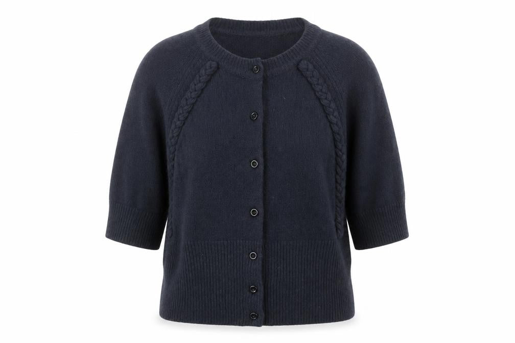 Jackpot Womens Black Angora Blend Crew Neck 3/4 Sleeve Cardigan M