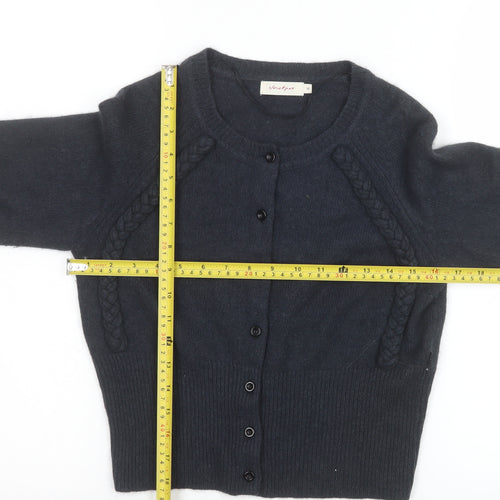 Jackpot Womens Black Angora Blend Crew Neck 3/4 Sleeve Cardigan M