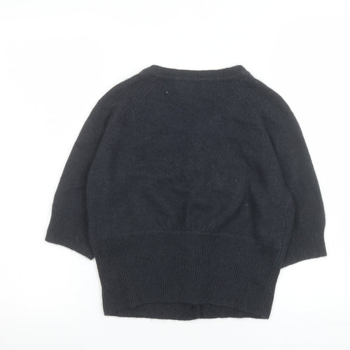Jackpot Womens Black Angora Blend Crew Neck 3/4 Sleeve Cardigan M
