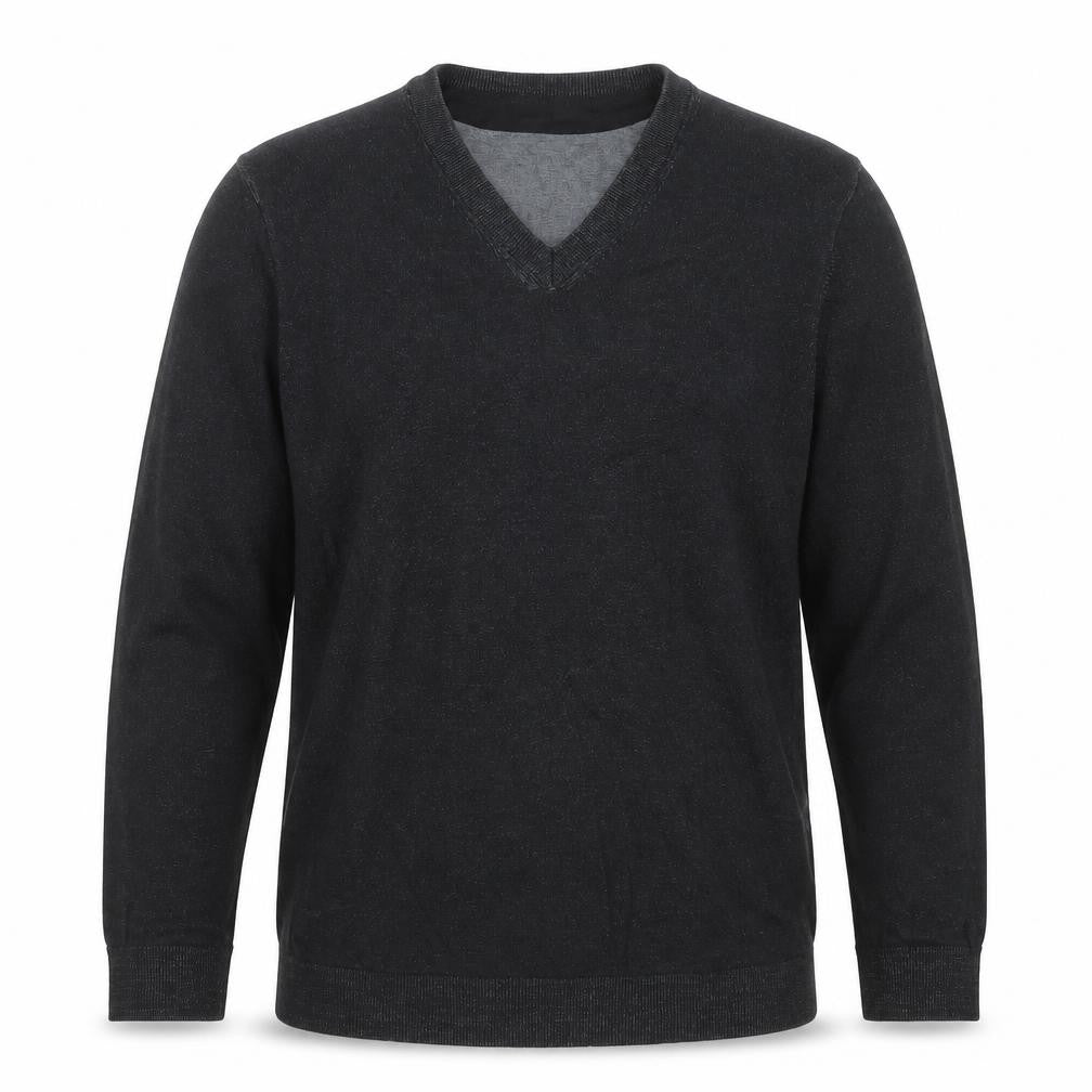 Front view of Ashworth Men's Black Cotton V-Neck Golf Jumper, size M
