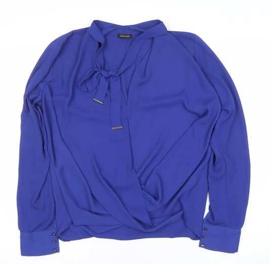 River Island Women's Blue Wrap Tie Neck Blouse Size 12