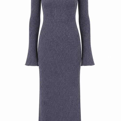 Bershka Women’s Blue Metallic Knit Long Sleeve Bodycon Midi Dress Size S