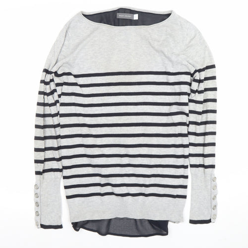 Mint Velvet Women Grey Striped Boat Neck Long Sleeve Pullover Jumper Size 10