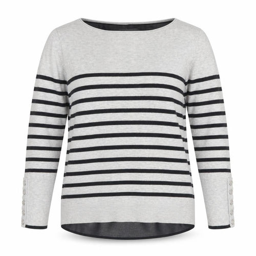 Mint Velvet Women Grey Striped Boat Neck Long Sleeve Pullover Jumper Size 10