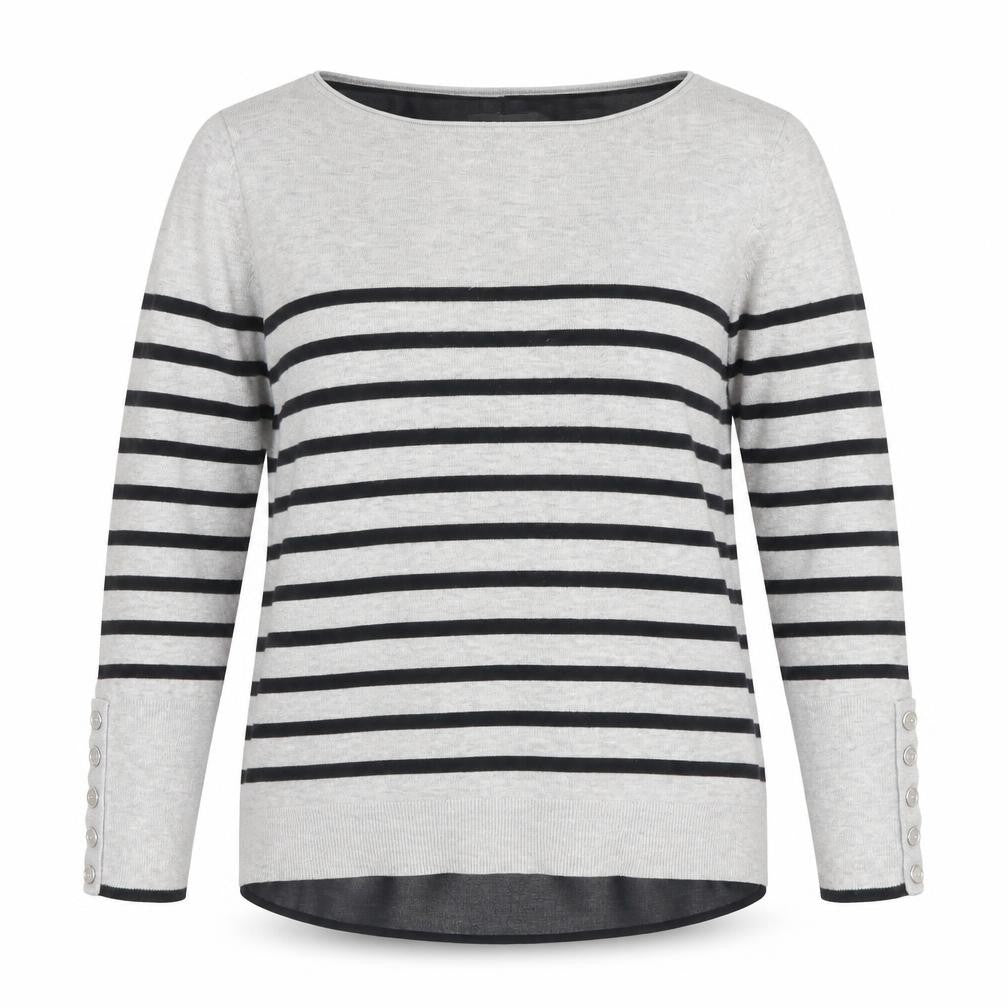 Mint Velvet Women Grey Striped Boat Neck Long Sleeve Pullover Jumper Size 10
