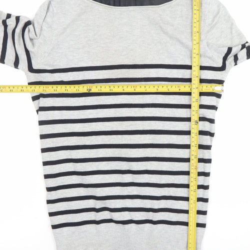 Mint Velvet Women Grey Striped Boat Neck Long Sleeve Pullover Jumper Size 10
