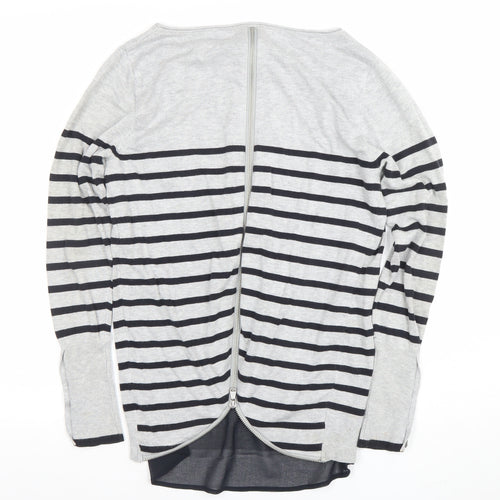 Mint Velvet Women Grey Striped Boat Neck Long Sleeve Pullover Jumper Size 10
