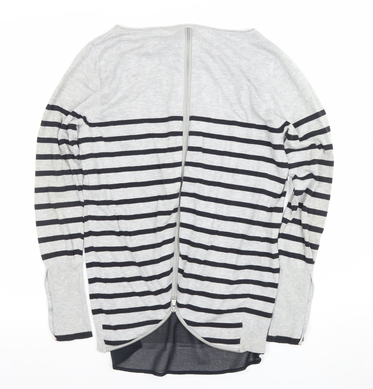 Mint Velvet Women Grey Striped Boat Neck Long Sleeve Pullover Jumper Size 10