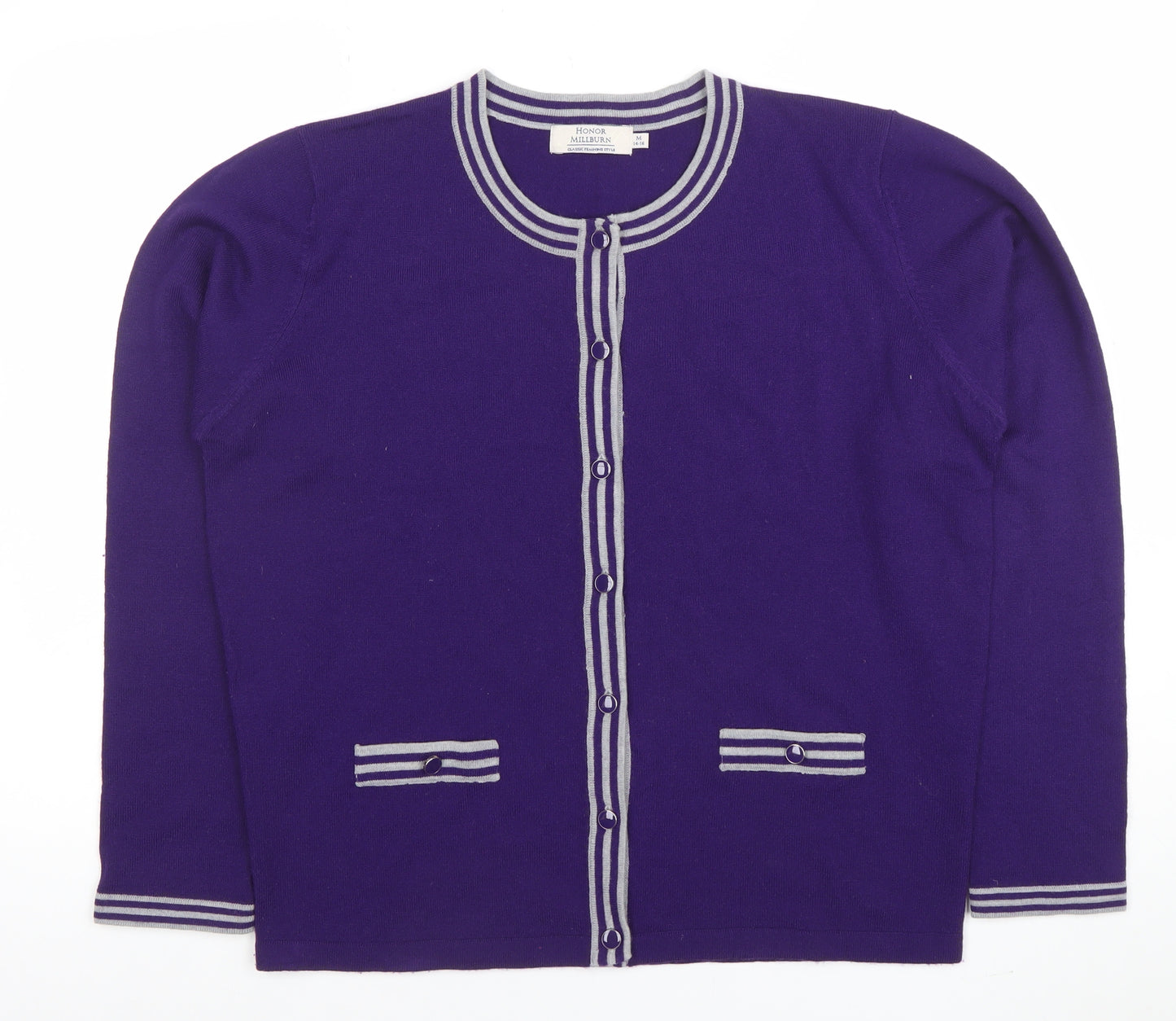 Honor Millburn Women's Purple Crew Neck Button Cardigan M