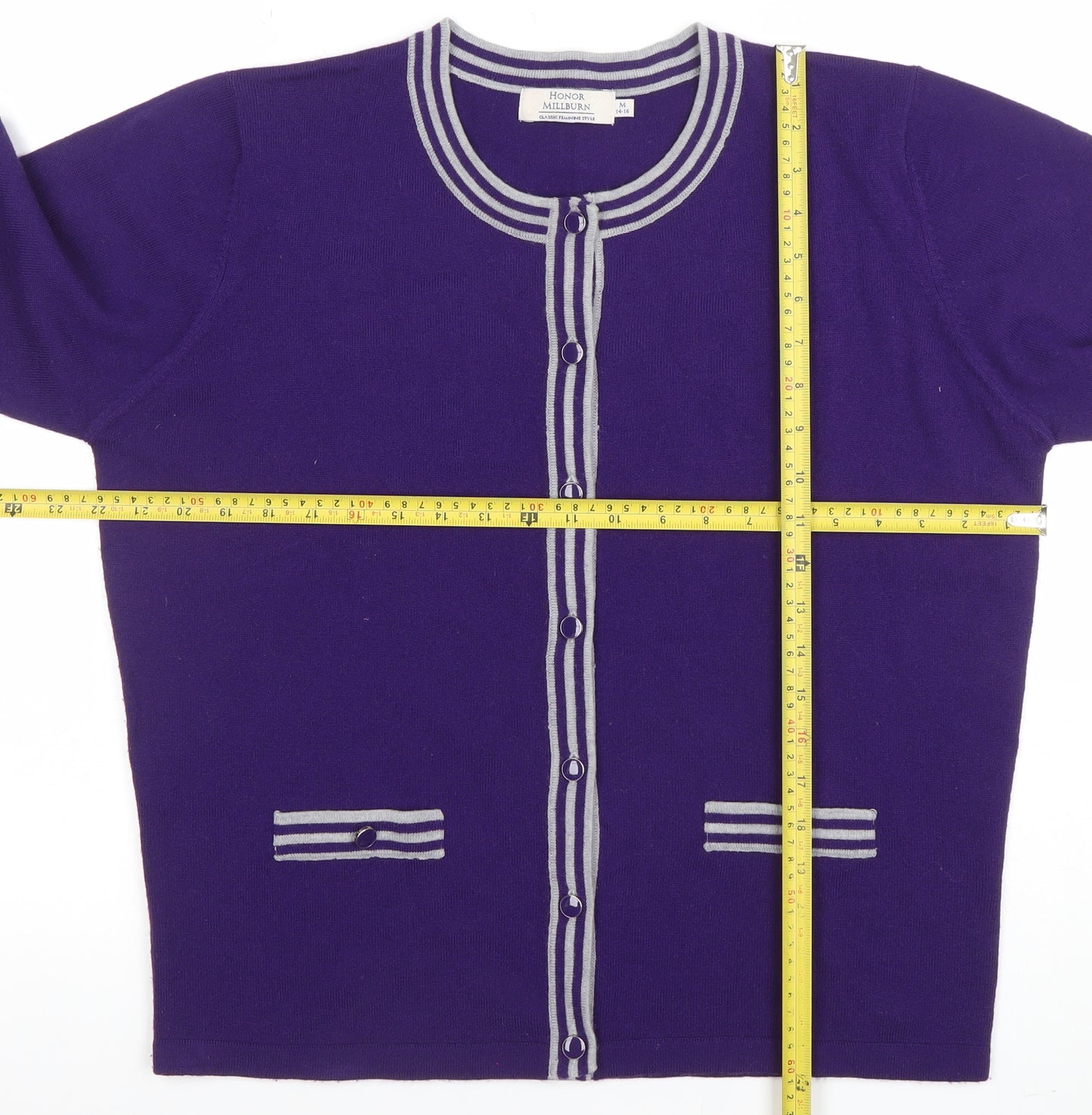 Honor Millburn Women's Purple Crew Neck Button Cardigan M
