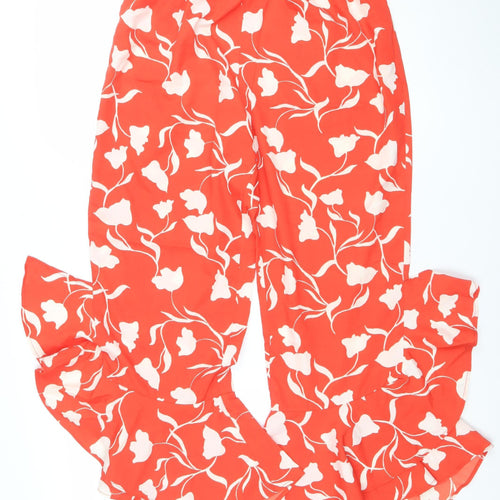 ASOS Women’s Red Floral Wide-Leg Chiffon Summer Trousers Size 14