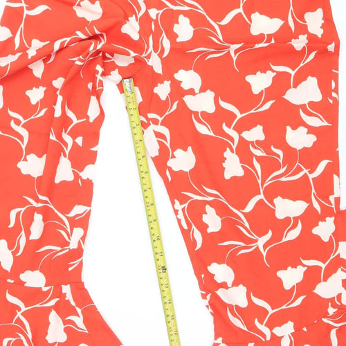 ASOS Women’s Red Floral Wide-Leg Chiffon Summer Trousers Size 14