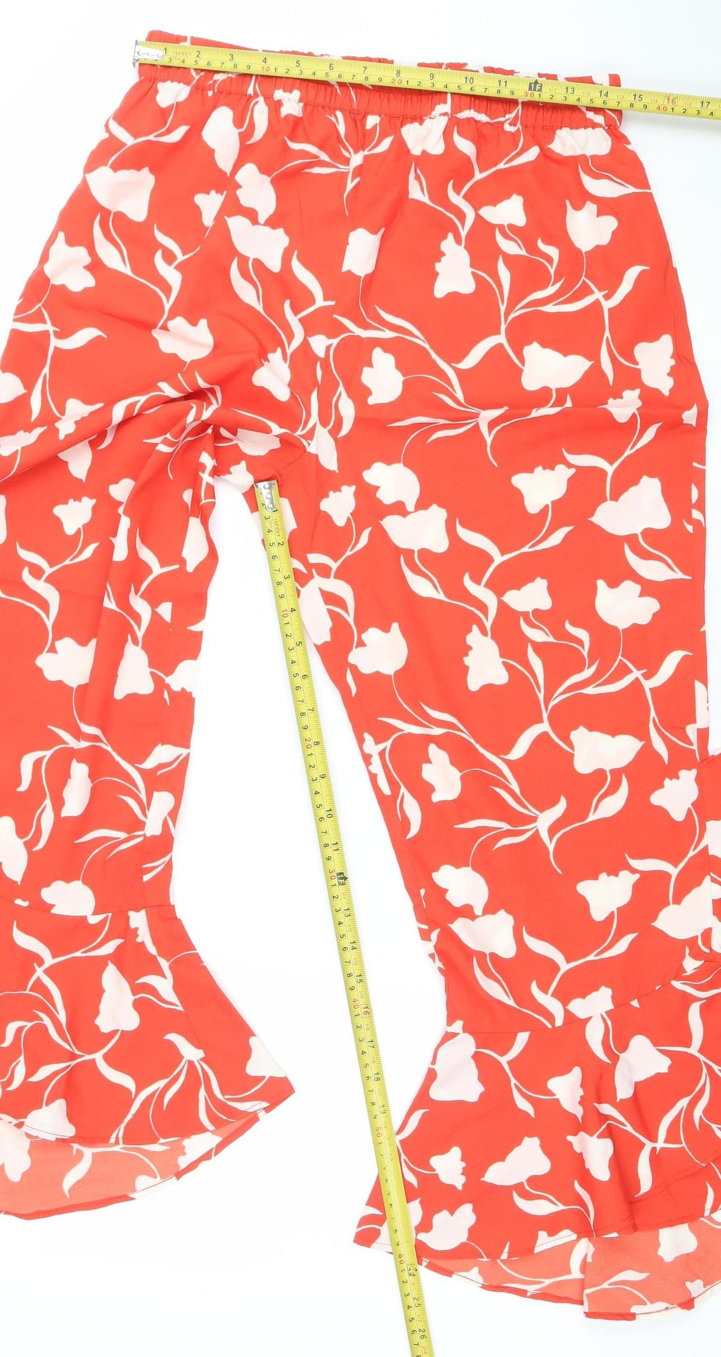 ASOS Women’s Red Floral Wide-Leg Chiffon Summer Trousers Size 14
