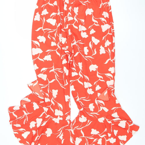ASOS Women’s Red Floral Wide-Leg Chiffon Summer Trousers Size 14