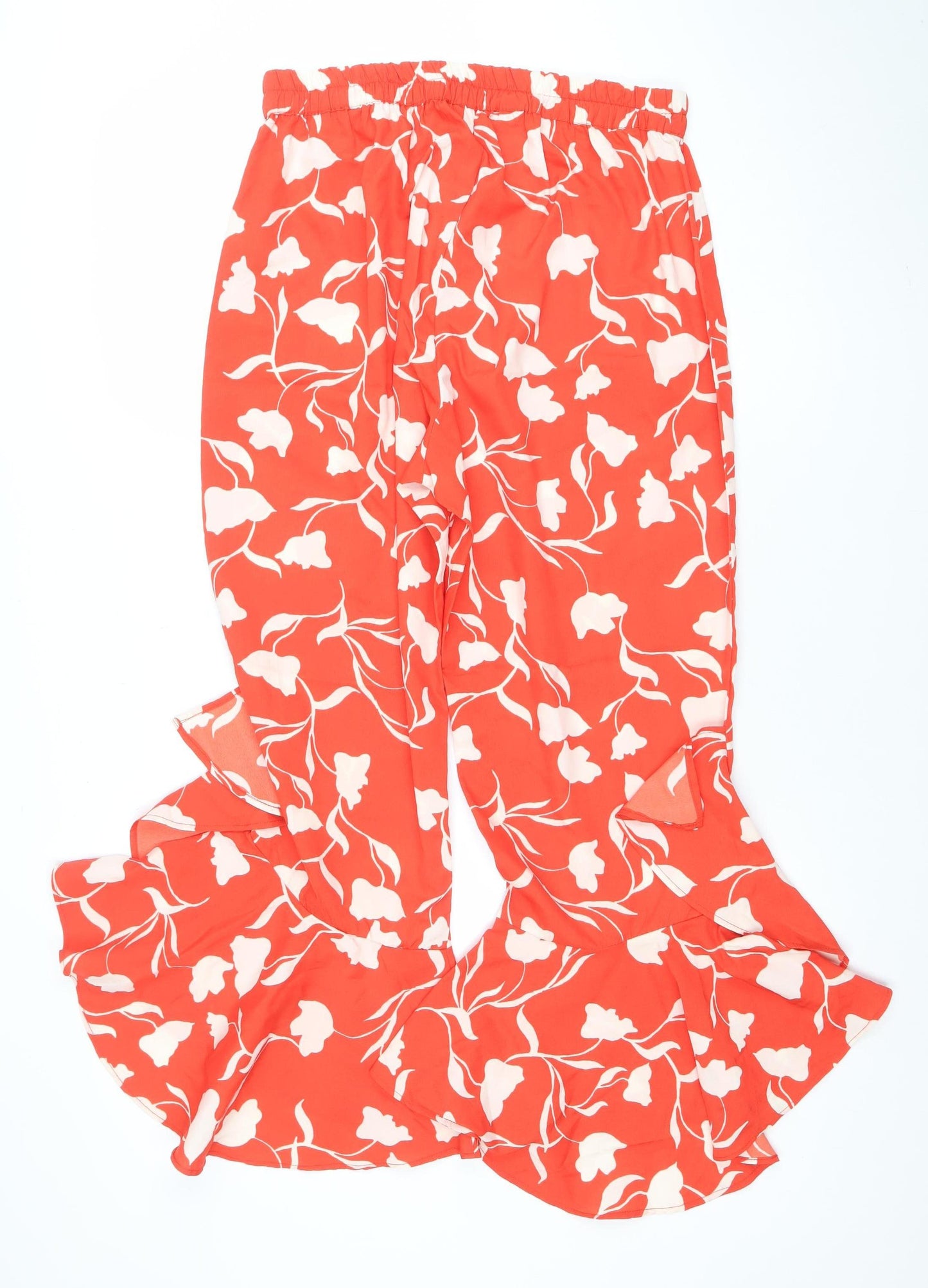 ASOS Women’s Red Floral Wide-Leg Chiffon Summer Trousers Size 14