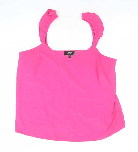Lipsy London Womens Pink Size 14 Ruffle Strap Camisole Top