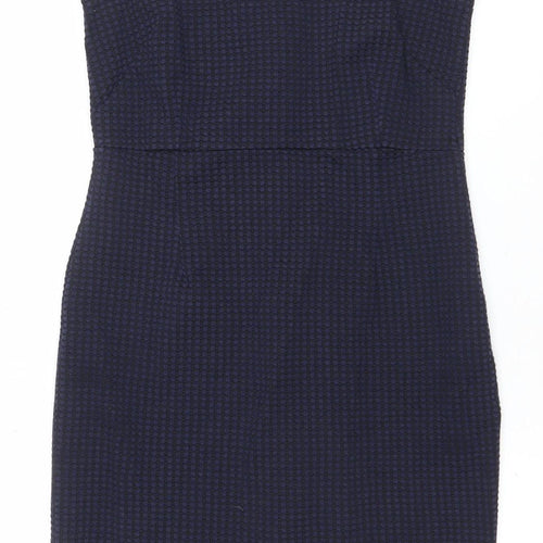 Next Women's Blue Check Bodycon Sleeveless Work Dress UK 12