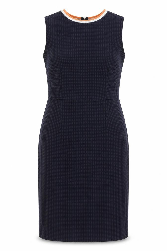 Front view of Next Women's Blue Check Bodycon Sleeveless Work Dress UK 12