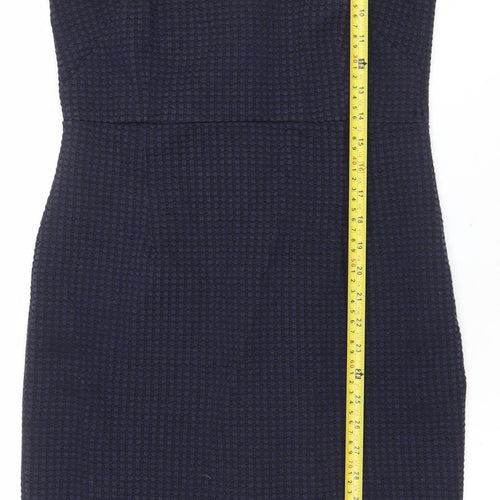 Next Women's Blue Check Bodycon Sleeveless Work Dress UK 12