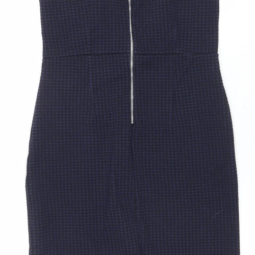 Next Women's Blue Check Bodycon Sleeveless Work Dress UK 12
