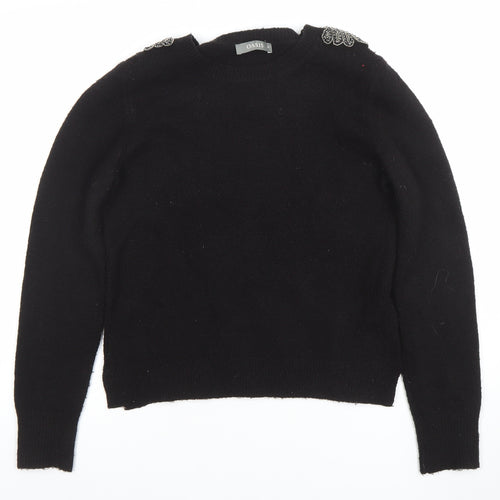 Oasis Women's Black Beaded Shoulder Wool Blend Jumper Size M