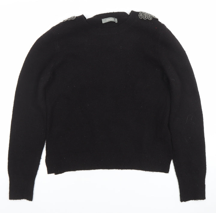 Oasis Women's Black Beaded Shoulder Wool Blend Jumper Size M