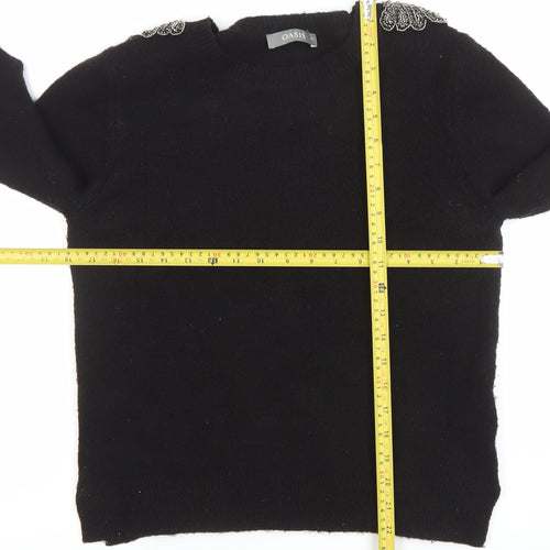 Oasis Women's Black Beaded Shoulder Wool Blend Jumper Size M